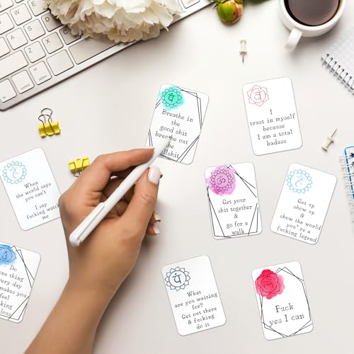 Geyee 32 Pcs Affirmation Cards for Women Funny Gift Encouragement Motivational Positive Swear Inspiration Self Affirmation Cards for Self Improvement Anxiety Relief