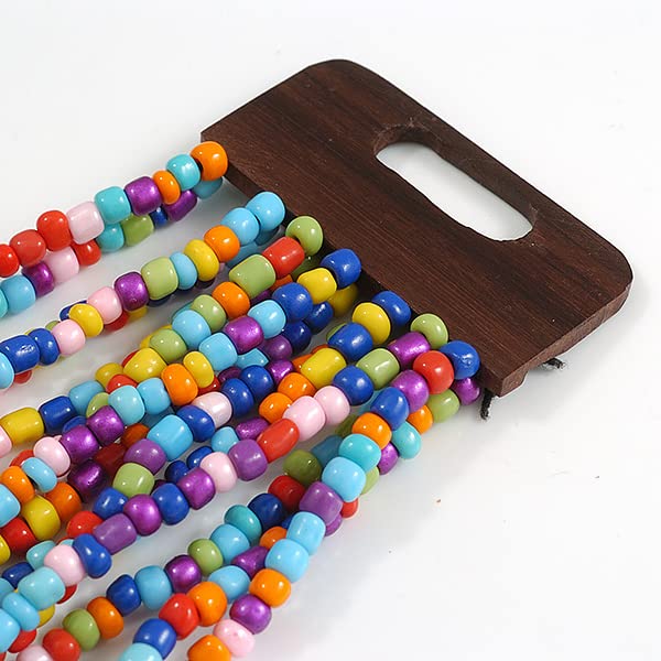 Avalaya Multicoloured Glass Bead Multistrand Flex Bracelet With Wooden Closure - 18cm L