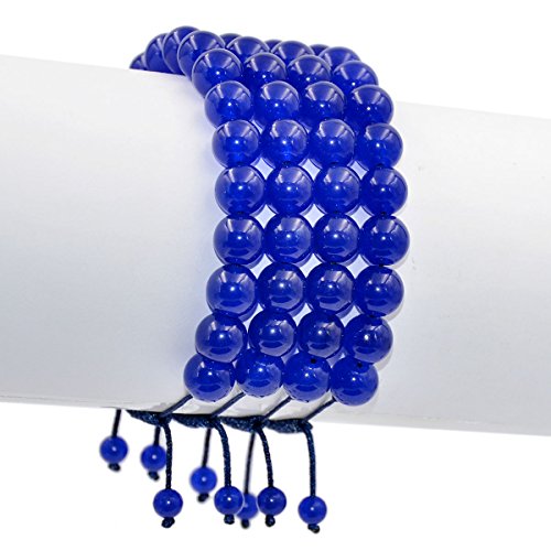 AD Beads Natural 10mm Gemstone Bracelets Healing Power Crystal Macrame Adjustable 7-9 Inch - color: Blue Jade