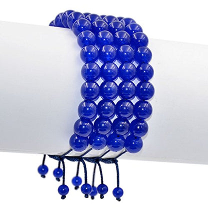 AD Beads Natural 10mm Gemstone Bracelets Healing Power Crystal Macrame Adjustable 7-9 Inch - color: Blue Jade