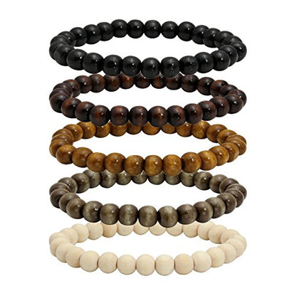 Men Womens 8mm Natural Wood Beads Bracelet for Mala Prayer Meditation Link Wrist…