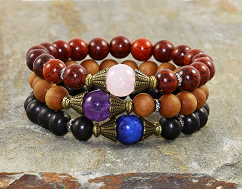 8mm Sandalwood & Ebony Bracelet, Stacking Mala Beads, Meditation, Buddhist Yoga Jewelry, Emotionally Soothing - Tranquility - Meditation
