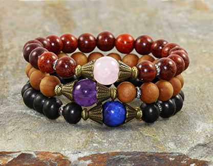8mm Sandalwood & Ebony Bracelet, Stacking Mala Beads, Meditation, Buddhist Yoga Jewelry, Emotionally Soothing - Tranquility - Meditation