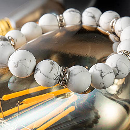 Healing Bracelet For Women Anxiety Crystal Bracelet Chakra Beaded Bracelets Rose Quartz Crystals And Healing Stones Yoga Bead Bracelet Calming Stretch Bracelet Stress Relief Gifts For Women - color: White-Turquoise