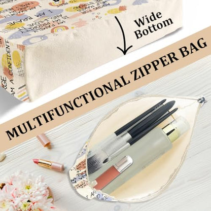 Daily Affirmations for Women, 2PCS Cosmetic Bag Canvas Tote Bag Beach Bags with Pocket Makeup Bags Mom Gifts Mental Health Gifts Inspirational Gift for Women Mother Mama Daughter Birthday Mothers Day - color: Mom Affirmations 0937