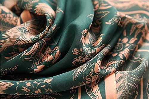 100% Mulberry Silk Long Scarf for Women Large Shawls for Headscarf and Neck- Oblong Hair Wraps with Gift Packed - color: Green&pink Leaves