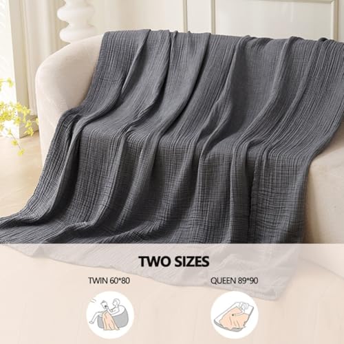 Boho Throw Blanket, 100% Cotton Ultra Soft Luxury Throw Rustic Quilt, Muslin Breathable Soft Bed Throw ，All Throw for Sofa Couch Chair 60×80 Inch (Grey Cotton Blanket 80x90 Inch, 80x90 Inch) - color: Grey, size: 80x90 Inch