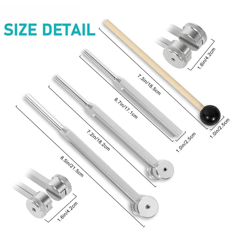 Tuning Forks for Sound Therapy (128Hz, 256Hz, 512Hz) for Yoga, Meditation, Stress Relaxation, Health Care and Musical Instrument, With Cloth Pouch,Silicone hammer, a Repair Tool and Cleaning Cloth