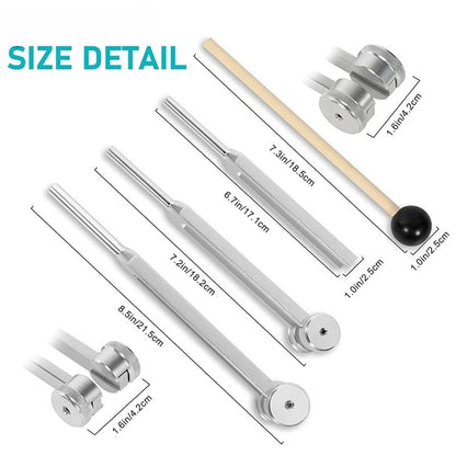Tuning Forks for Sound Therapy (128Hz, 256Hz, 512Hz) for Yoga, Meditation, Stress Relaxation, Health Care and Musical Instrument, With Cloth Pouch,Silicone hammer, a Repair Tool and Cleaning Cloth