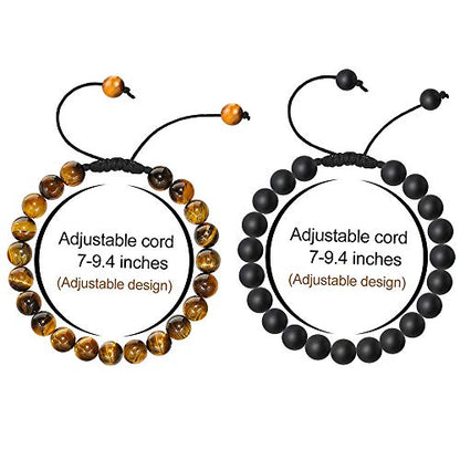 M MOOHAM Fathers Day Gift Mens Bracelet - Beaded Natural Stone 8mm Tiger Eye Matte Agate Lava Rock Bracelets for Men Teen Boys Grandpa Dad Birthday Gifts Jewelry - style: Matte Agate Bracelet&Tiger Eye Bracelet