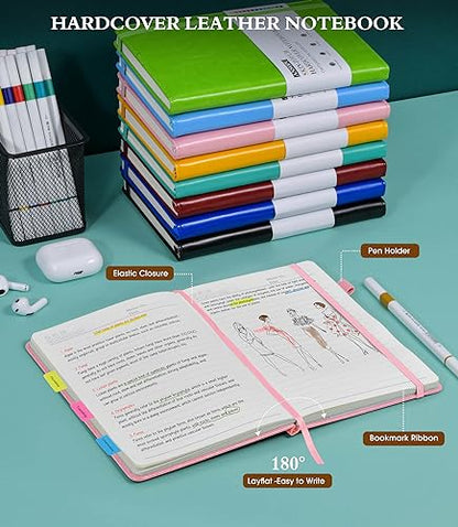Ansopu Lined Journal Notebook for Women, A5 100 GSM Thick Paper, Pink Leather Hardcover Journal for Writing, Travel Journal Diary 160 Pages (5.75'' X 8.38'') - color: Pink