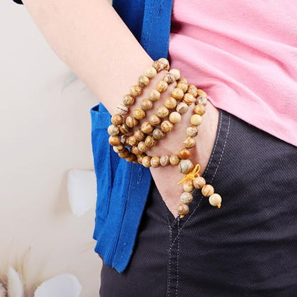 AD Beads 6mm 8mm 108 Prayer Mala Jasper Elastic Bracelet - Handmade Yoga Meditation Healing Power Energy Gifts for Unisex Adult. - color: Picture Jasper(Spiritual)