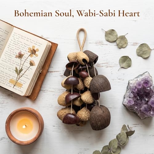Natural Seed Pod Rattle Wind Chime, 33 Seed Pods Handmade Meditation Bell with Soft Calming Sound, Eco Friendly Boho Home Decor for Garden Patio Window, Dual-Use Hang or Shake, Yoga Gift for Women Men