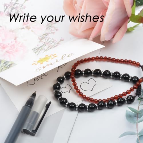 468Handmade Adjustable Natural Gemstone Crystal Bracelet Healing Power Energy Inspirational Gifts with Card for Unisex - color: 05-Indian Agate(Intuition), size: 6mm