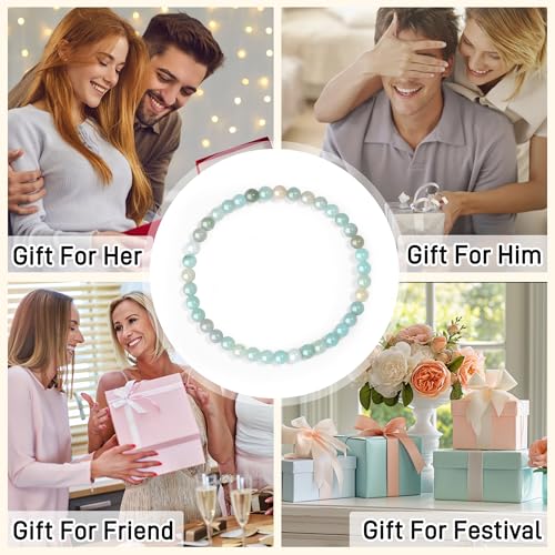 MAIBAOTA Healing Crystal Bracelet for Women Men, 8/4 mm Natural Stone Beaded Bracelets, Jewelry Birthday Gifts, Round Gemstones Stretch Bracelets - color: Multi-Amazonite, size: 4 mm