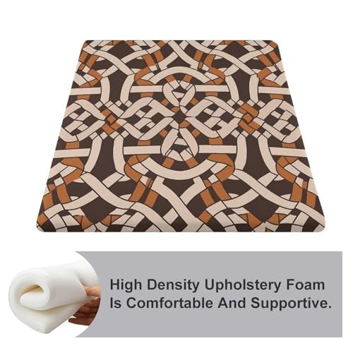 Brown Geometric Pattern Degrees of Comfort Meditation Floor Pillow, Square Large Pillows Seating for Adults, Tufted Corduroy Cushions for Outdoor Yoga Tatami Fireplace Living Room 15x15 Inch