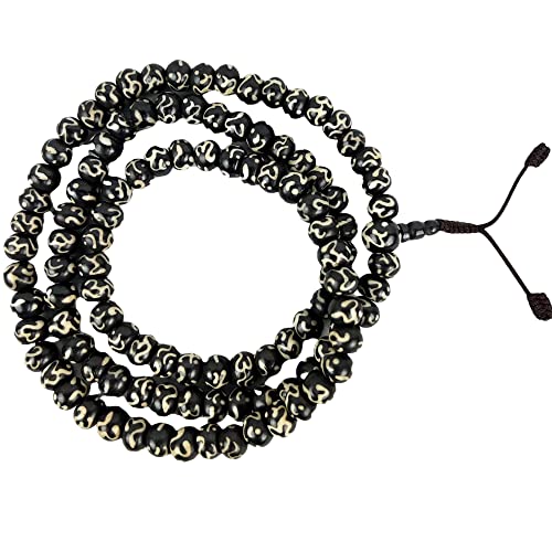 Agan Traders 108 Mala Prayer Beads Necklace for Men & Women – Tibetan Buddhist Prayer Beads Wrist Mala - Handmade Yak Bone Japa Mala Beads for Meditation, Yoga & Healing - color: Om-10mm