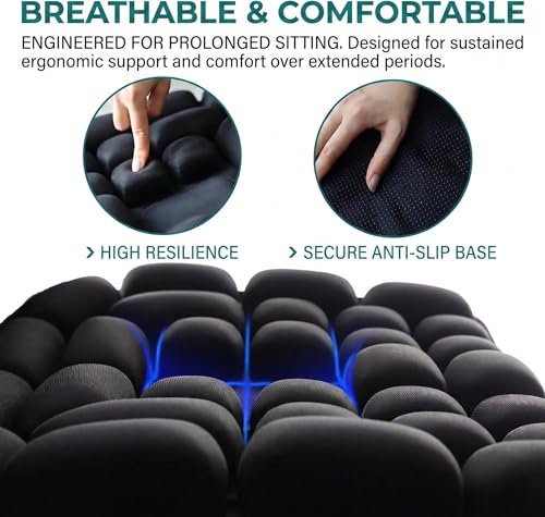 Inflatable Travel Seat Cushion for Airplane - Portable Air Pad with Built-in Pump for Long Flights & Car Rides - Ergonomic Tailbone Pain Relief for Office Chair, Wheelchair, Stadium