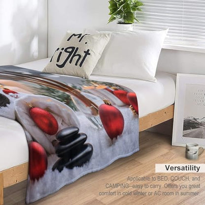 Christmas Balls Towels Throw Blanket, Soft Lightweight Cozy Warm Zens Stones Candle Flannel Blankets for Couch Bed Travel, 30"x40" - color: Christmas Balls Towels, size: 30"x40"