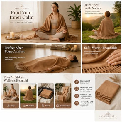 HANDTECHINIDA Tibetan Woolen shawl for Meditation Yoga Travel Champagne Nursing Pashmina Kashmiri Plus size Prayer Wrap - color: Shawl-5