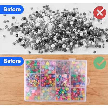 Bead Organizer Box, 1 Pack 12 Grids Plastic Storage Box with 18 Removable Grids Compartments, Small Plastic Jewelry Organizer Box for Beads Jewelry Earring Cosmetics Craft Tackle Pills