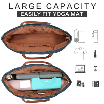 with Multi-Functional Storage Pockets Full-Zip Extra Large Yoga Mat Tote Bag Sports Gym Pilates Bag - color: Blue
