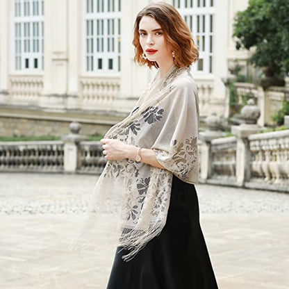 RIIQIICHY Shawls and Wraps for Evening Dresses Scarfs for Women Pashmina Wedding Formal Shawl - color: Beige-1