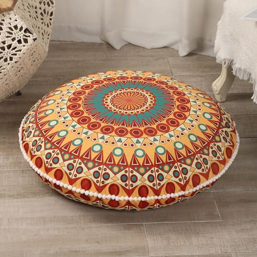 LOVMOC 32 Inch Round Floor Pillow for Adults, Large Thick Memory Foam Boho Mandala Meditation Floor Seating Cushion, Machine Washable for Living Room Outdoor Yoga Floor Sitting, Orange - color: Orange, size: 1 Count (Pack of 1)