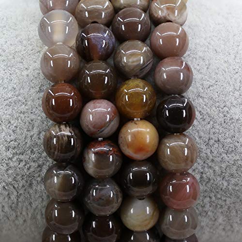 Keleny Gem Semi Precious Gemstones 8mm Natural Quartzite Stone Round Beads Crystal Stretch Bracelet 7 Inch Unisex - color: Brown Petrified Wood Fossil