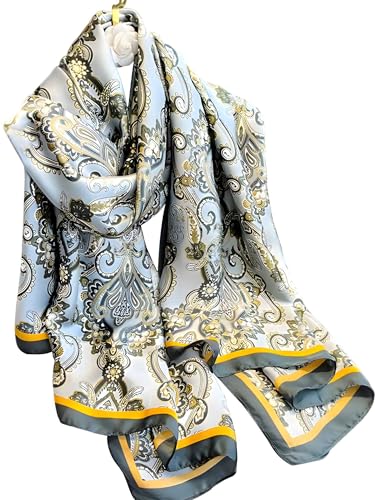 Large Shawl Scarf For Women Lightweight Wraps Silky Headscarf Long Sunscreen Scarfs - color: T22 Turquoise Cashews / 70"x 35"