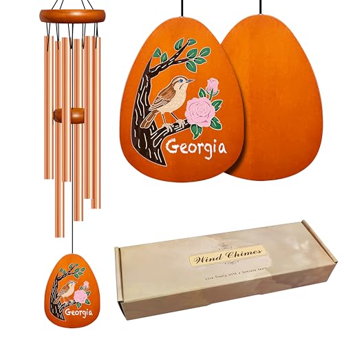 Gifts for Mom, Georgia State Bird & Rose 25.5" Wind Chimes for Outside, Georgia Souvenir Windchimes Outdoors, Floral Bird Outdoor Wind Chime for Patio, Yard, and Home Decor - size: Georgia