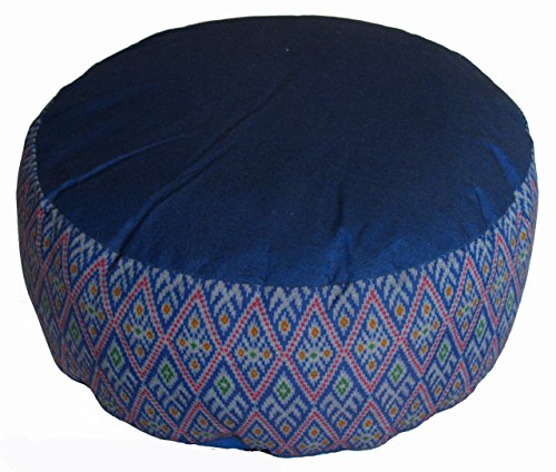 Meditation Cushion Zafu Pillow - Buckwheat and Kapok Fill - Global Weave Teal - color: Ikat Diamond Blue
