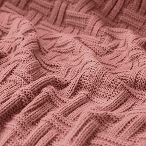 Aormenzy 50x60 Throw Blanket, Soft Cozy Acrylic Throw Blanket, Cable Knit Throw Blanket for Couch Sofa Bed, Champagne Pink - color: Champagne Pink