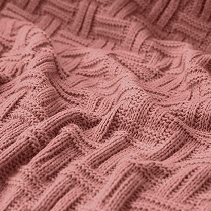 Aormenzy 50x60 Throw Blanket, Soft Cozy Acrylic Throw Blanket, Cable Knit Throw Blanket for Couch Sofa Bed, Champagne Pink - color: Champagne Pink