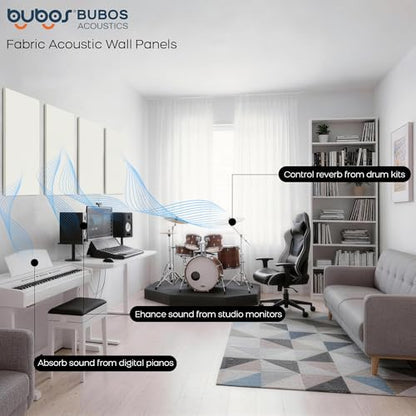 BUBOS 4 PCS Fabric Acoustic Panels, 23.6''x11.8''x1'' Self-Adhesive Soundproofing Panels for Home Studio, Office & Living Room, Sleek Design to Eliminate Echo, Fabric-Clad Off-White - color: Beige, size: 23.6''x11.8''