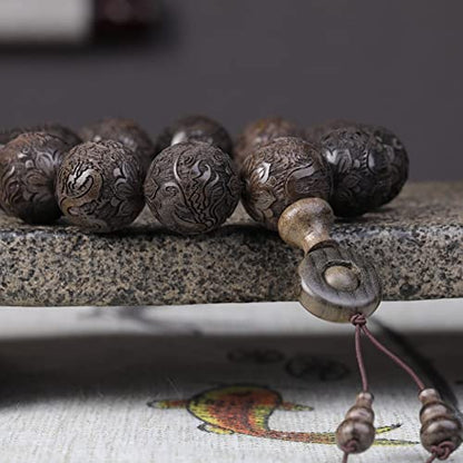 Zen Dear Unisex Burried Ebony Prayer Beads Buddha Buddhist Prayer Beads Meditation Mala Necklace Bracelet - style: Carving 20mm 12 Beads