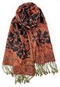 Plum Feathers Tapestry Ethnic Paisley Pattern Pashmina Shawl Scarf, Womens Pashmina Shawl Wrap with Fringes - color: Black Red Floral Paisley