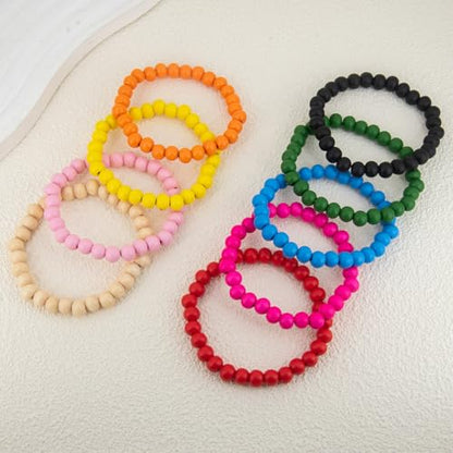 9 PCS Set, Colorful Wooden Bead Bracelets, Handcrafted,Cuff Wrap Bangles Meaningful Gift