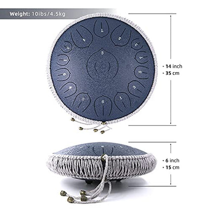 BURNING&LIN Steel Tongue Drum 15 Notes 14 Inches Tongue drum Handpan Drum Percussion for Meditation Yoga Musical Education Best Gift for Adult& Kids - size: 14 inches 15 tones