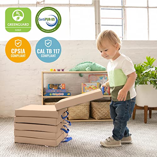 ECR4Kids SoftZone Square Floor Cushions with Handle, Flexible Seating, Sand, 6-Piece - color: Sand