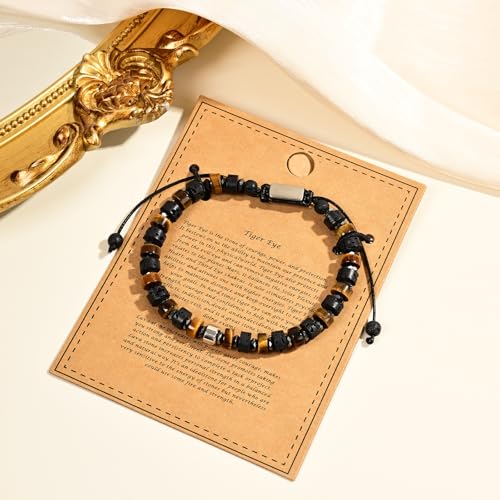 Natural Stone Adjustable Wristband for Courage, Protection & Wealth, 7 Inch Adjustable Gemstone Gift - color: Tiger's Eye