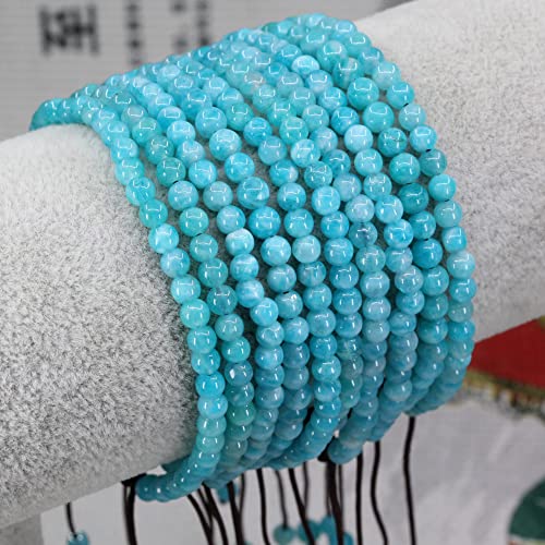 Keleny Natural Gemtones 4mm Round Beads Crystal Adjustable Braided Macrame Tassels Bracelets Unisex - color: Xin Jiang A Grade Blue Amazonite