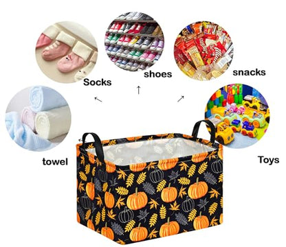 Rectangle Gift Storage Basket Home Shelf Storage Basket Organizer Box Clothes Laundry Hamper Nursery Basket Laundry Basket with Handles - color: Golden Pumpkin