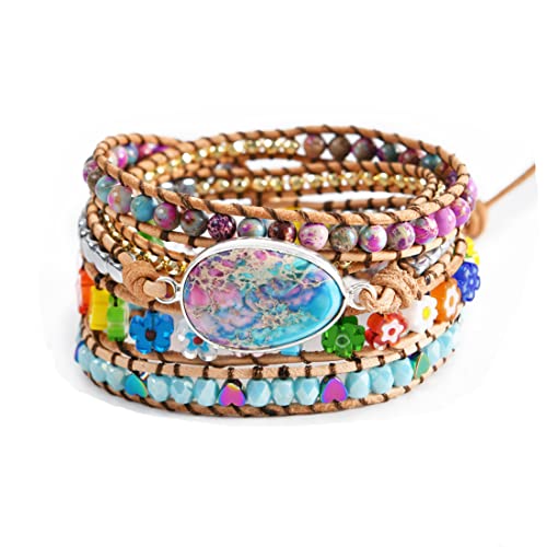 YGLINE Natural Stone Wrap Bracelets for Women Healing Crystal Beaded Bracelet(Jasper)