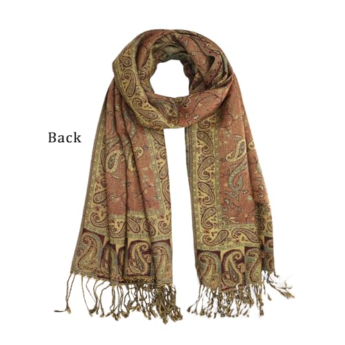 Ciormis Two Tone Silky Paisley Pashmina Shawl Scarf,Soft Women's Rave Jacquard Pashminas Wrap Scarves - color: Style1 -Olive Green Paisley