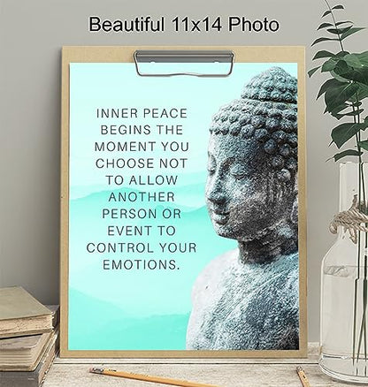 Buddha Art 11x14 - Inspirational Meditation Spa, Yoga, Meditation Room Decor - Motivational Quotes Zen Wall Art - spiritual New Age Gifts for Women - Teal Blue Positive Quotes - Motivation Inspiration - size: 11"L x 14"W, style: Unframed
