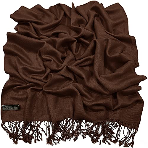 CJ Apparel Solid Color Tassels Design Nepalese Shawl Scarf Wrap Stole Throw Head Wrap Pashmina Gift Hand Made in Nepal New - color: Dark Brown