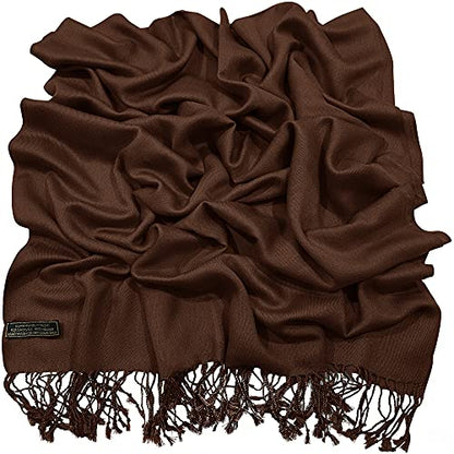 CJ Apparel Solid Color Tassels Design Nepalese Shawl Scarf Wrap Stole Throw Head Wrap Pashmina Gift Hand Made in Nepal New - color: Dark Brown