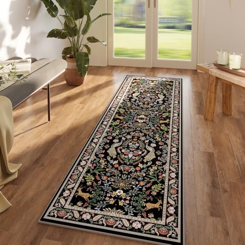 Runner Rug Washable Kitchen 2'6''x8' Rug for Entryway Indoor Floral Non-Slip Soft Carpet Runner for Hallways, Kitchen, Laundry, Bedroom, Bathroom (Vibrant Black) - color: Vibrant Black, size: 2'7" x 8' (Rectangular)