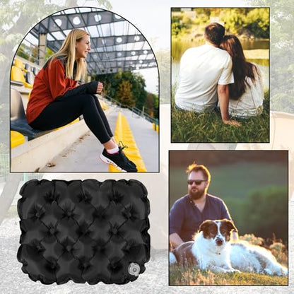 Inflatable Seat Cushion, Lightweight Stadium Seat Pad Waterproof Travel Airplane Seats Cushion Ergonomic Camping Air Seats Cushions for Long Flights, Stadium, Camping, Office, Car Travel (Black)